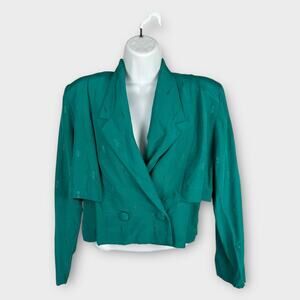 80s 90s Renditions New York Cropped Double Breasted Green Blazer Jacket Size 4